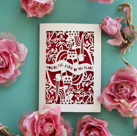King of my Heart Paper Cut Valentines Card - A5 (large) / Dark Red