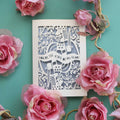 Laser cut Valentines Card for husband, with decorative king of hearts cut-out design and text on a green background with colourful roses.