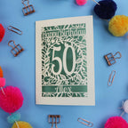 50th Birthday Card – Personalised Laser Cut Flower Design