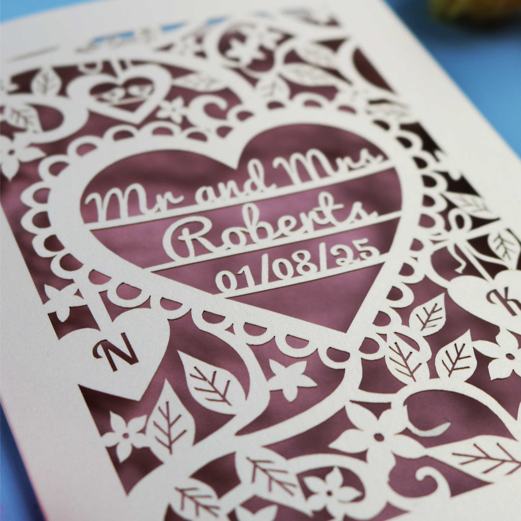 Personalised Anniversary Card - Laser Cut Heart Wedding Design
