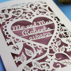 Personalised Anniversary Card - Laser Cut Heart Wedding Design