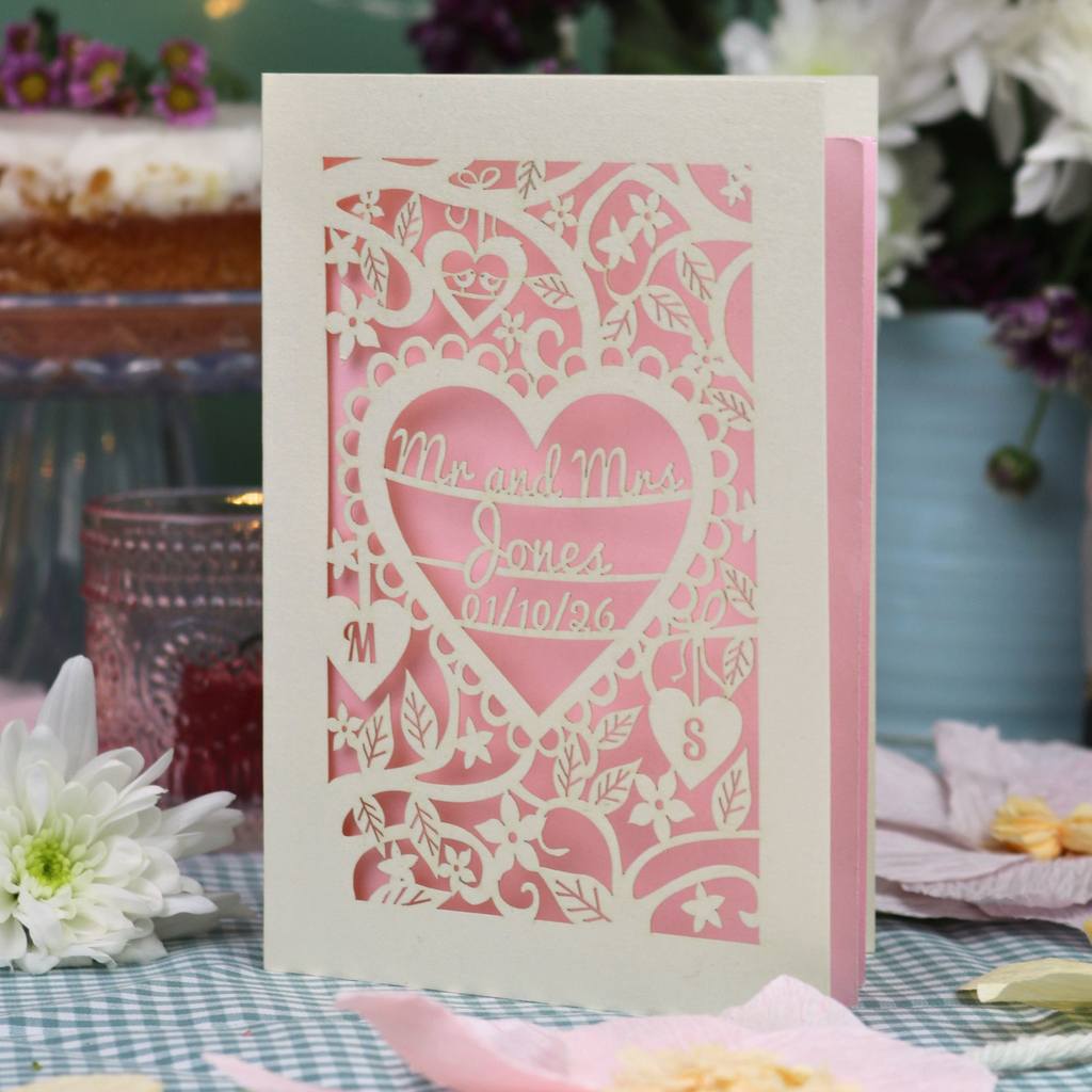 Personalised Wedding Card - Laser Cut Heart Wedding