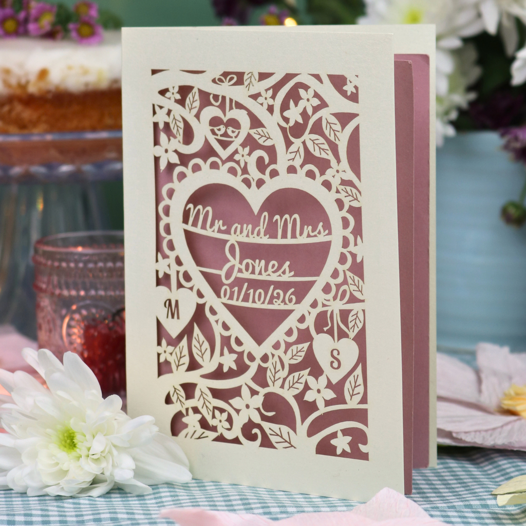 Personalised Wedding Card - Laser Cut Heart Wedding