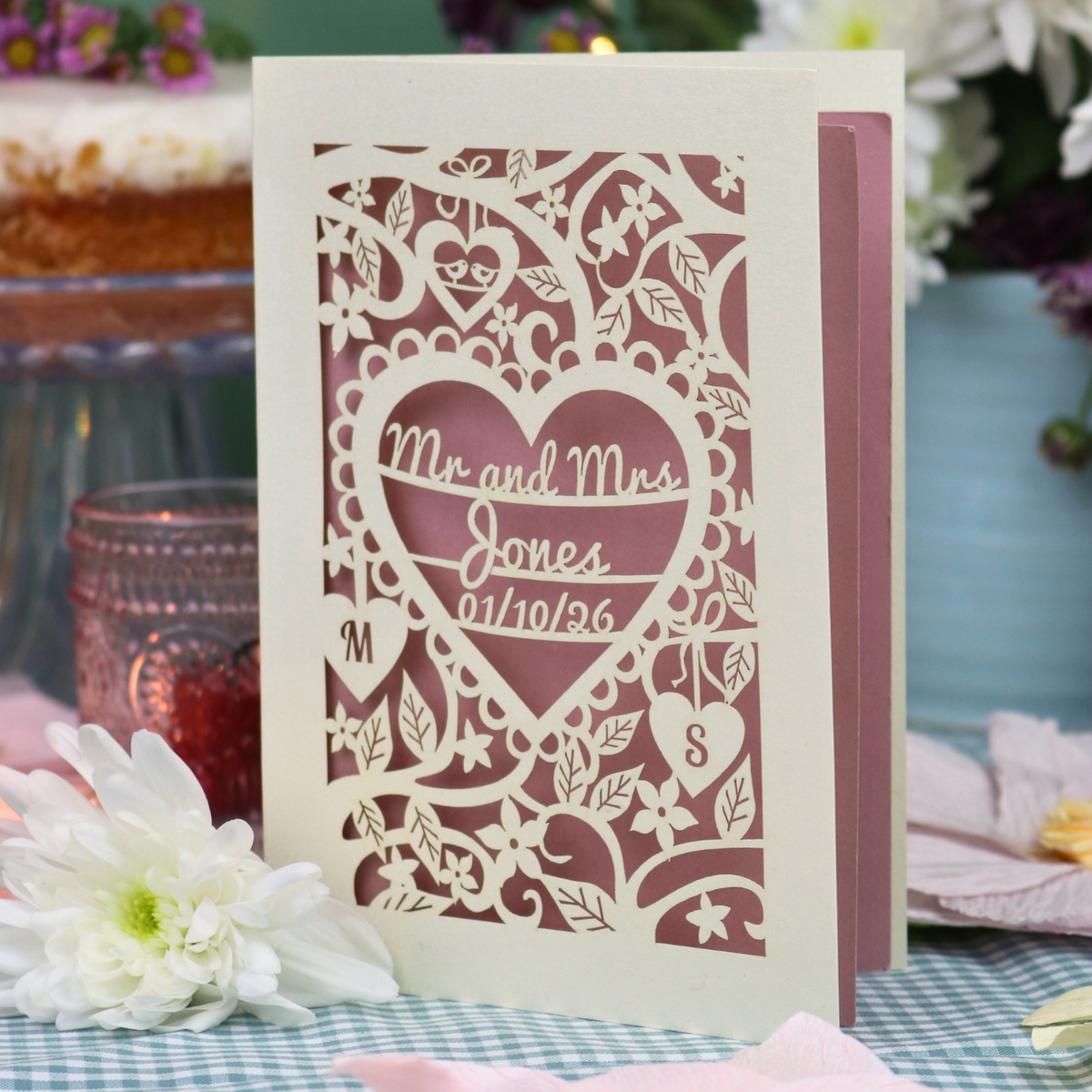 Personalised Wedding Card - Laser Cut Heart Wedding