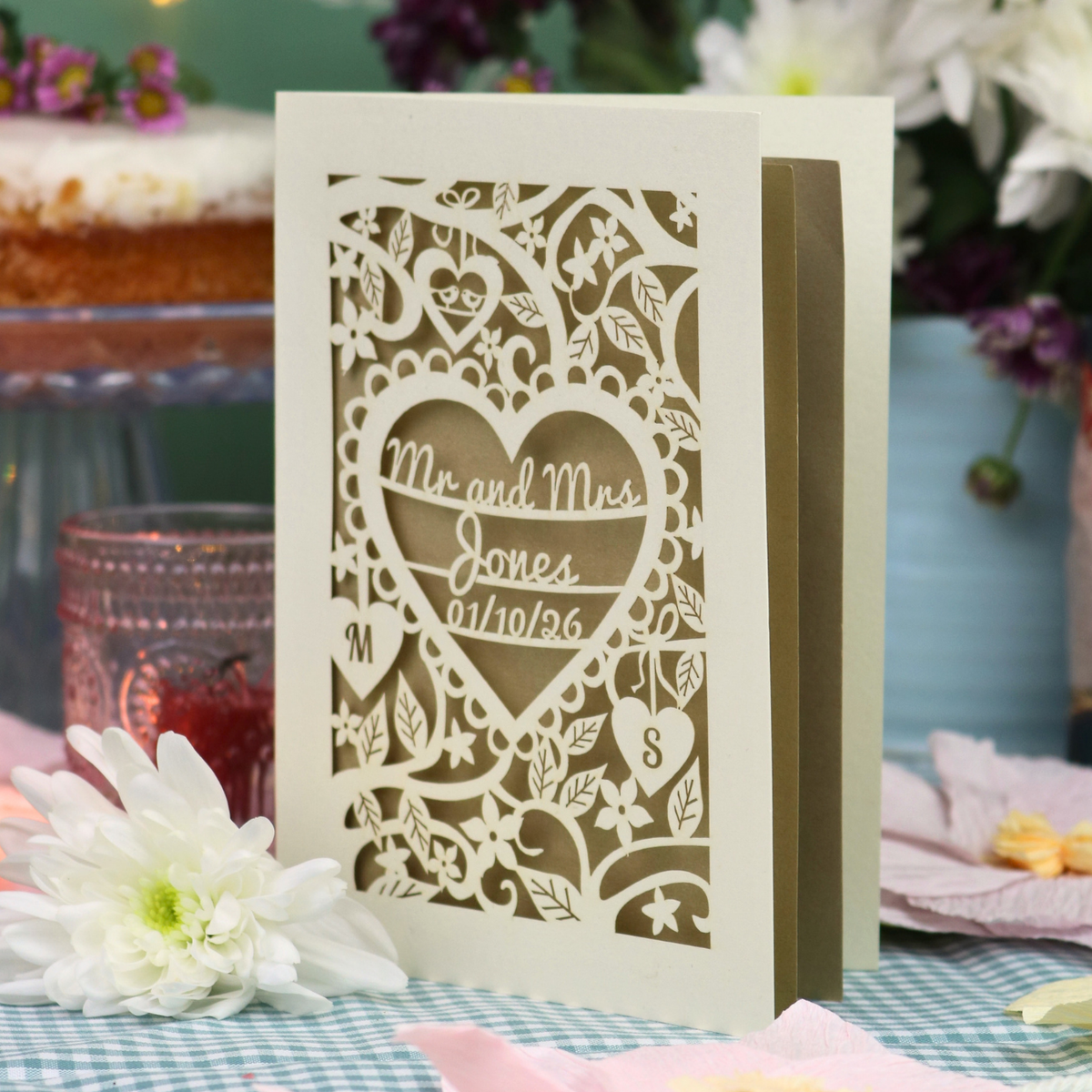 Personalised Wedding Card - Laser Cut Heart Wedding