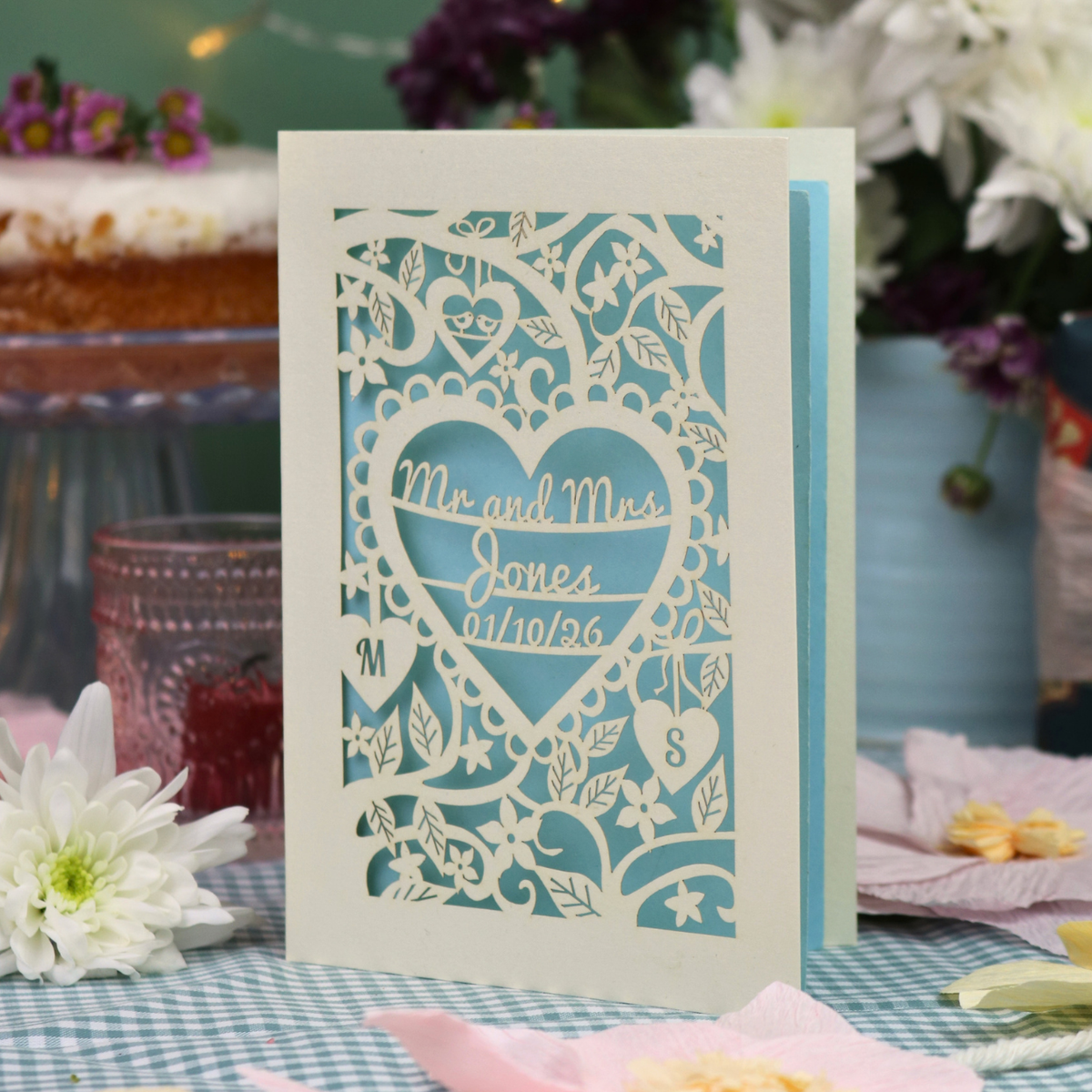 Personalised Wedding Card - Laser Cut Heart Wedding