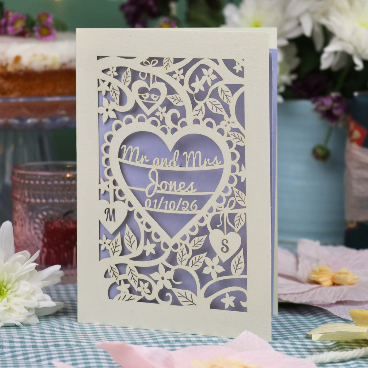 Personalised Wedding Card - Laser Cut Heart Wedding