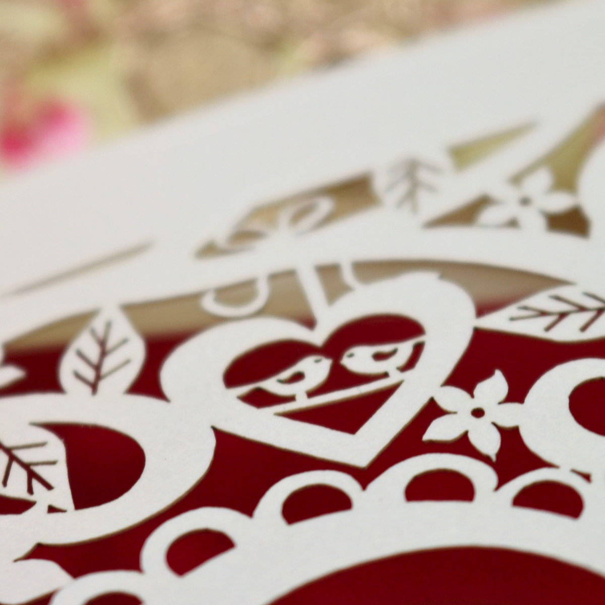 Close up details of the hear wedding card