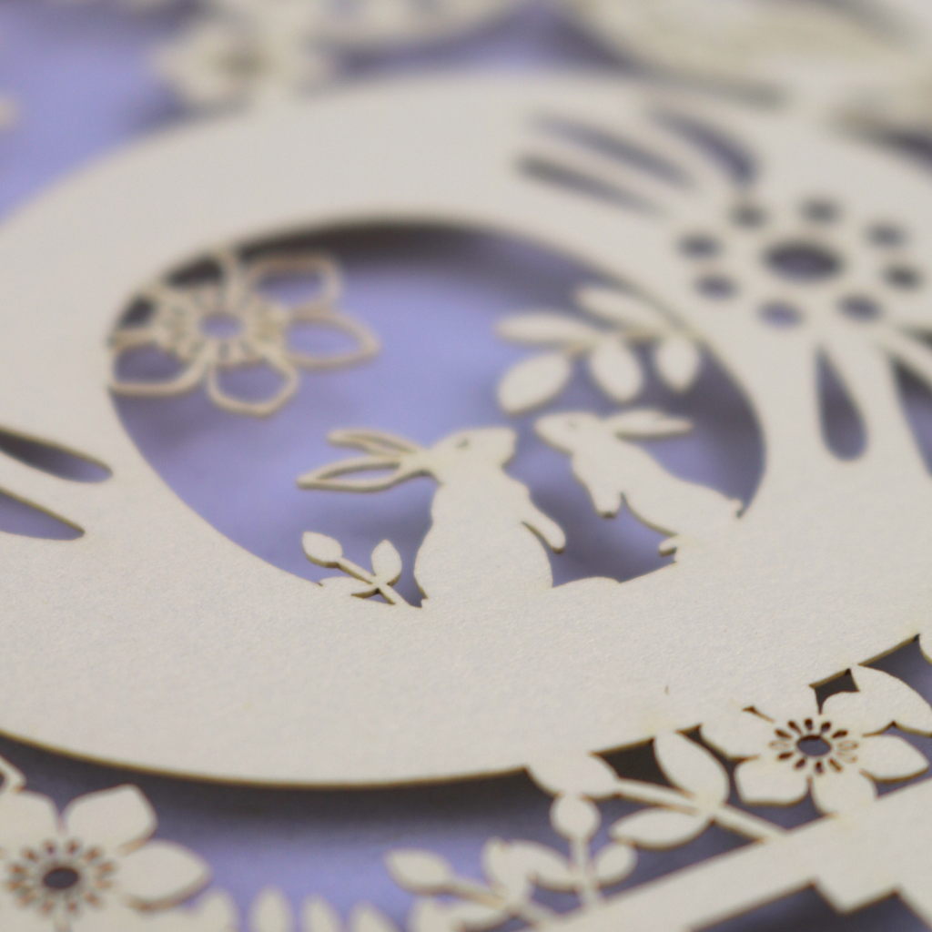 Laser cut 6th Birthday card with decorative number 6 and cut out bunny rabbits