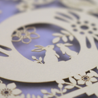 Laser cut 6th Birthday card with decorative number 6 and cut out bunny rabbits