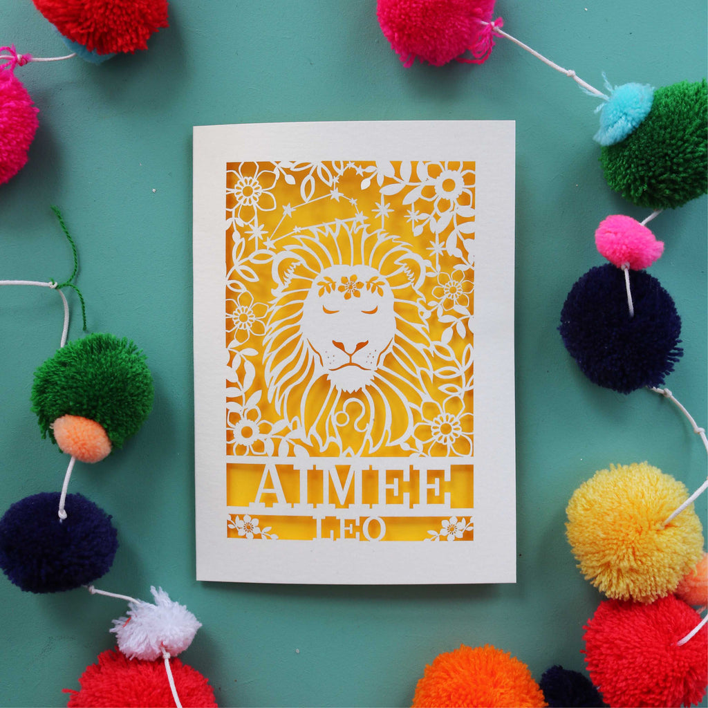 A personalised Leo lion birthday card