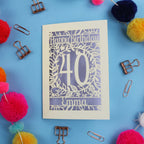 40th Birthday Card – Personalised Laser Cut Flower Design