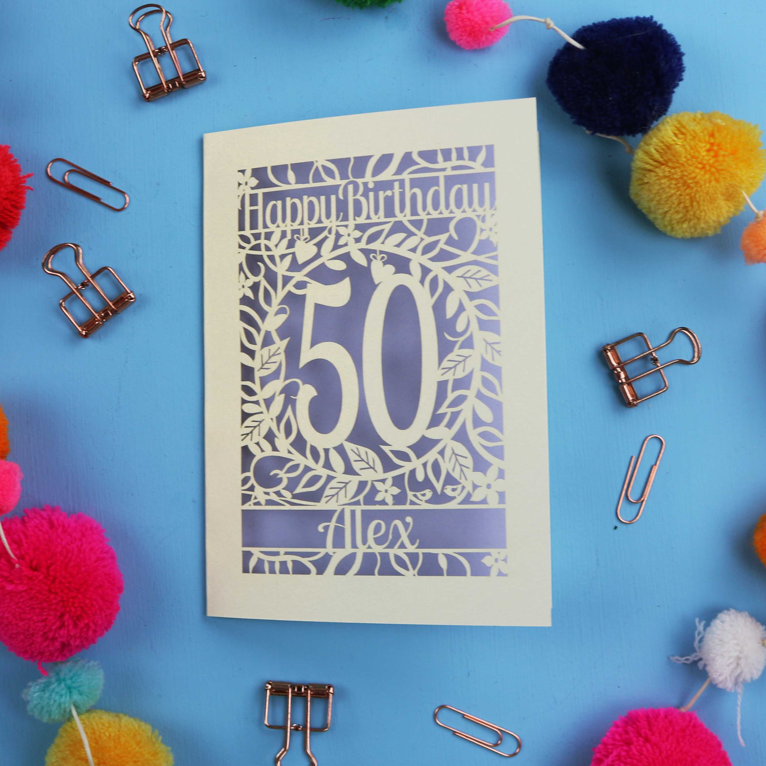 50th Birthday Card – Personalised Laser Cut Flower Design