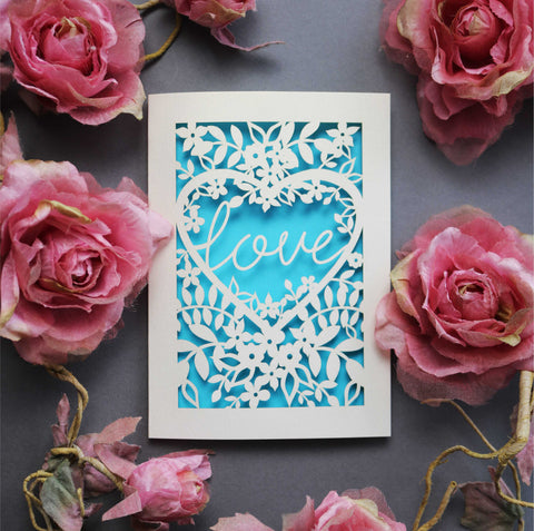 Papercut Love Card - A5 (large) / Peacock Blue