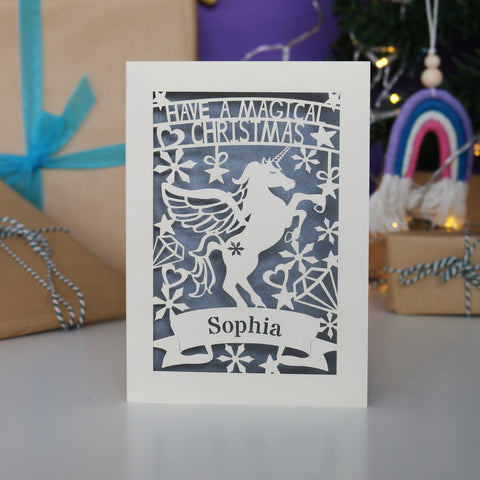 Personalised Papercut Unicorn Christmas Card - A6 (small) / Silver
