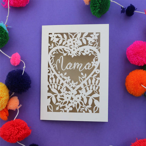 A laser cut "Mama" card for Mother's Day - A6 (small) / Gold Leaf