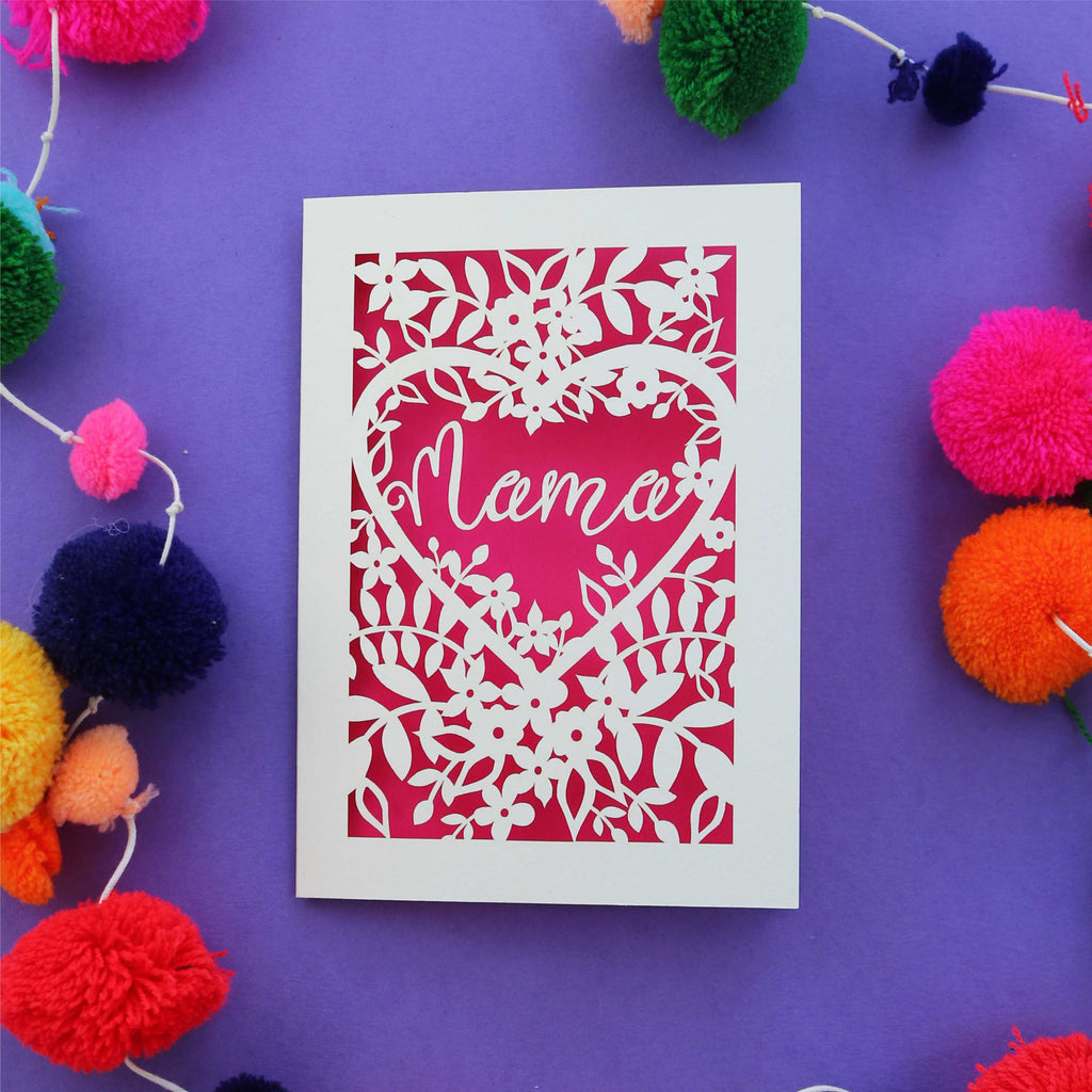 A laser cut mothering Sunday card that says "Mama"