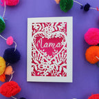 A laser cut mothering Sunday card that says "Mama"