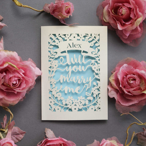 A laser cut proposal card for Valentine's Day - A5 (large) / Light Blue