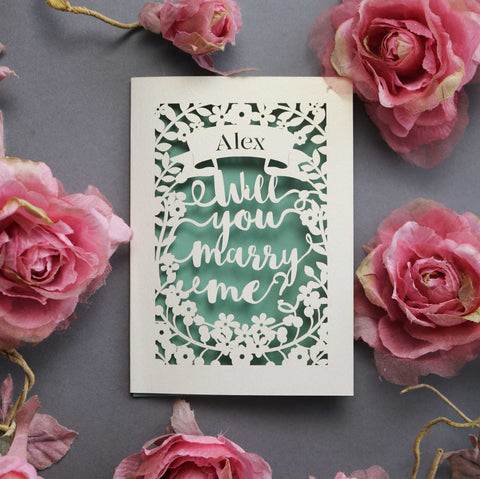 A personalised proposal card suitable for Valentines or other occasion - A5 (large) / Sage