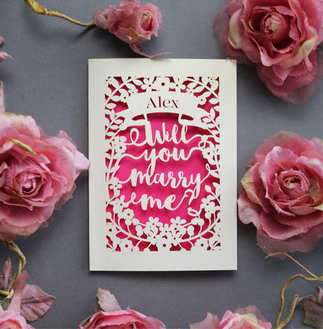 A laser cut personalised proposal card - A5 (large) / Shocking Pink