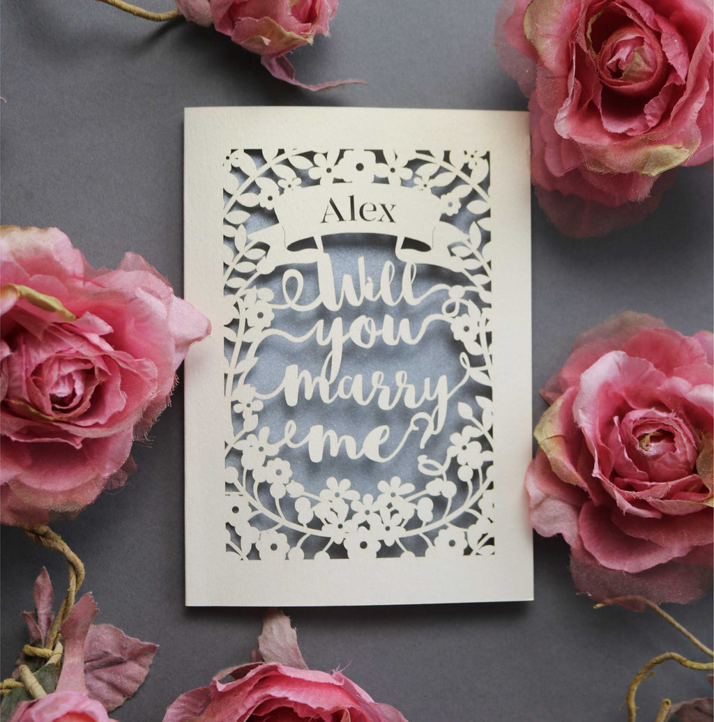 Laser cut proposal cards, personalised and made in the UK