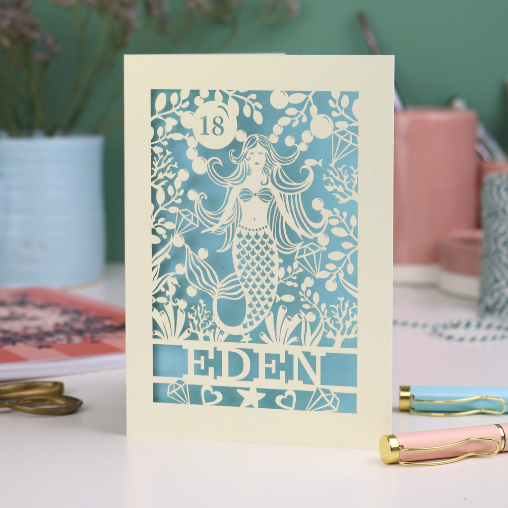 Personalised Papercut Mermaid Birthday Card