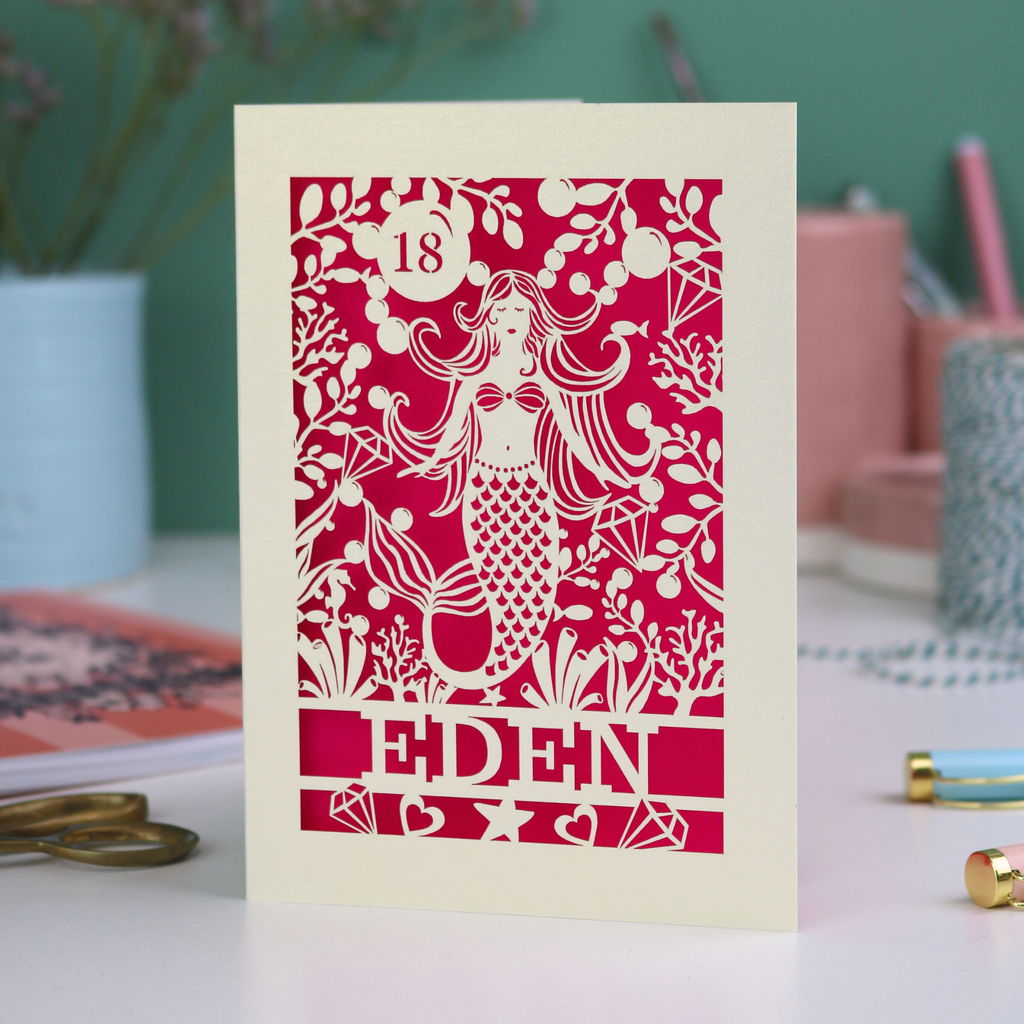 Personalised Papercut Mermaid Birthday Card
