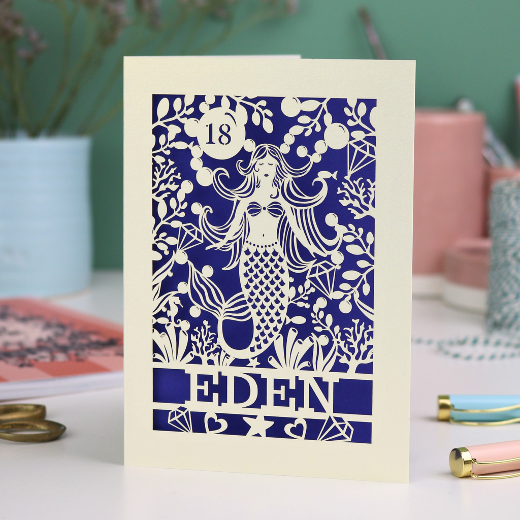 Personalised Papercut Mermaid Birthday Card