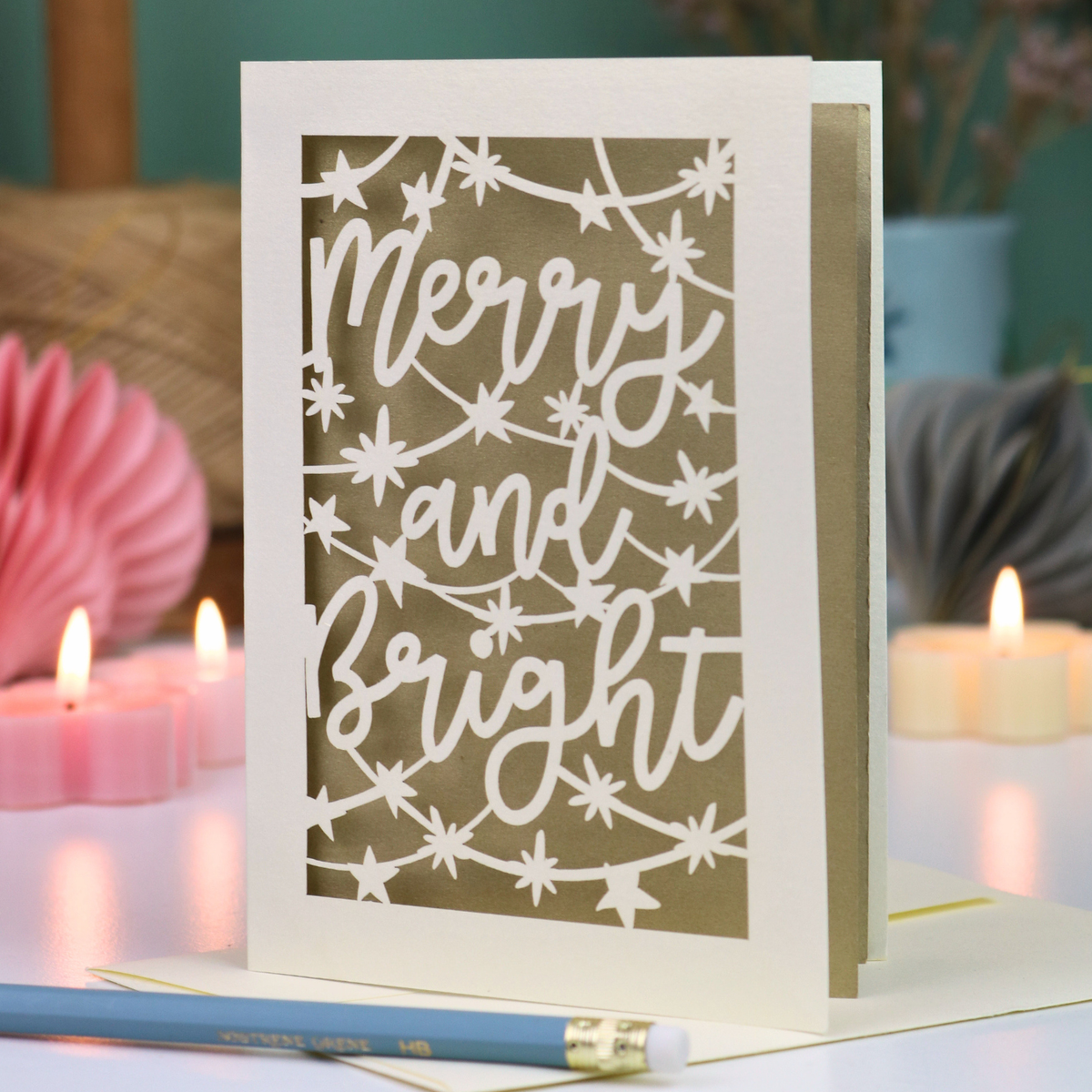 'Merry and Bright' Papercut Christmas Card