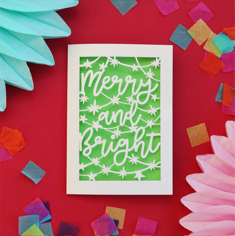 A cream and bright green cut out card for Christmas - A6 (small) / Bright Green