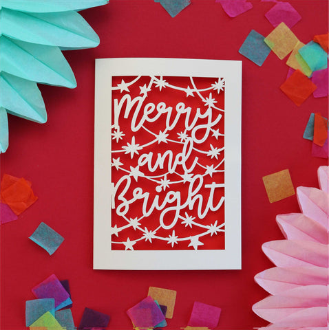 Cut out cards for Christmas, "merry and bright" - A6 (small) / Bright Red