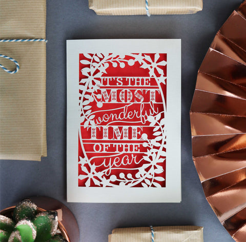 'Most Wonderful' Papercut Christmas Card - A6 (small) / Bright Red