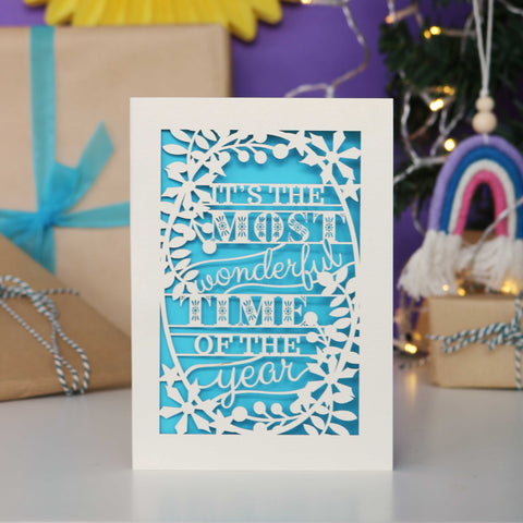 'Most Wonderful' Papercut Christmas Card - A6 (small) / Peacock Blue