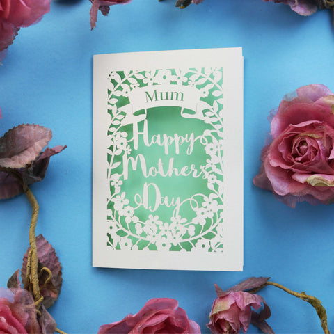 Mother's day cards, laser cut and personalised - A5 / Light Green