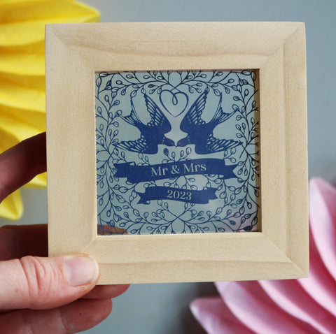 Small Square Framed  Mr and Mrs 2023 Navy Papercut - 