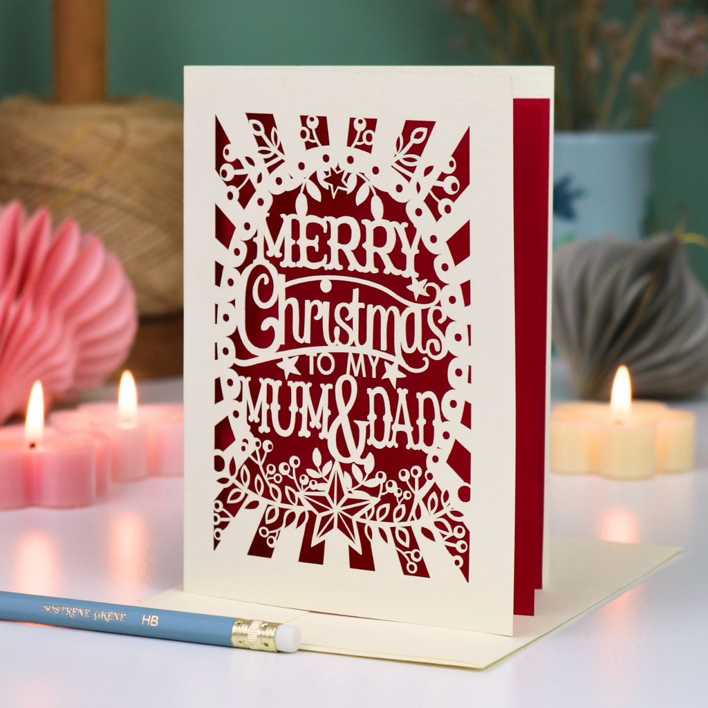 Papercut Mum and Dad Christmas Card