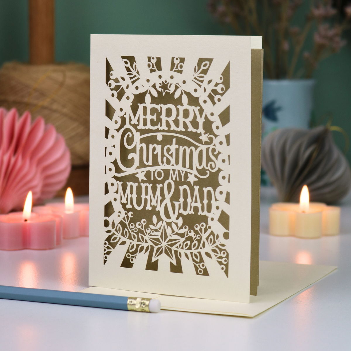 Papercut Mum and Dad Christmas Card