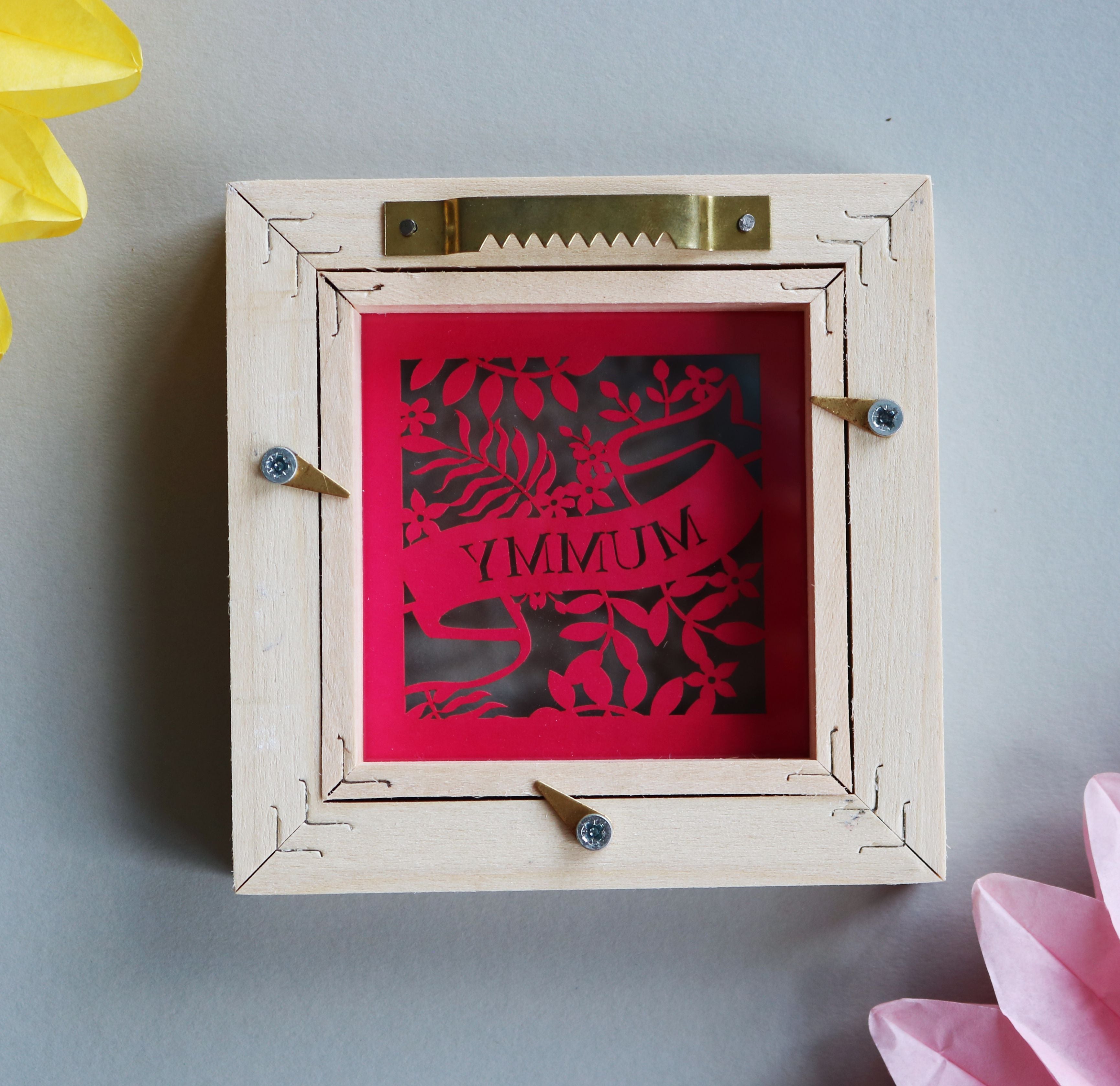 Small Square Framed Mummy Shocking Pink Papercut