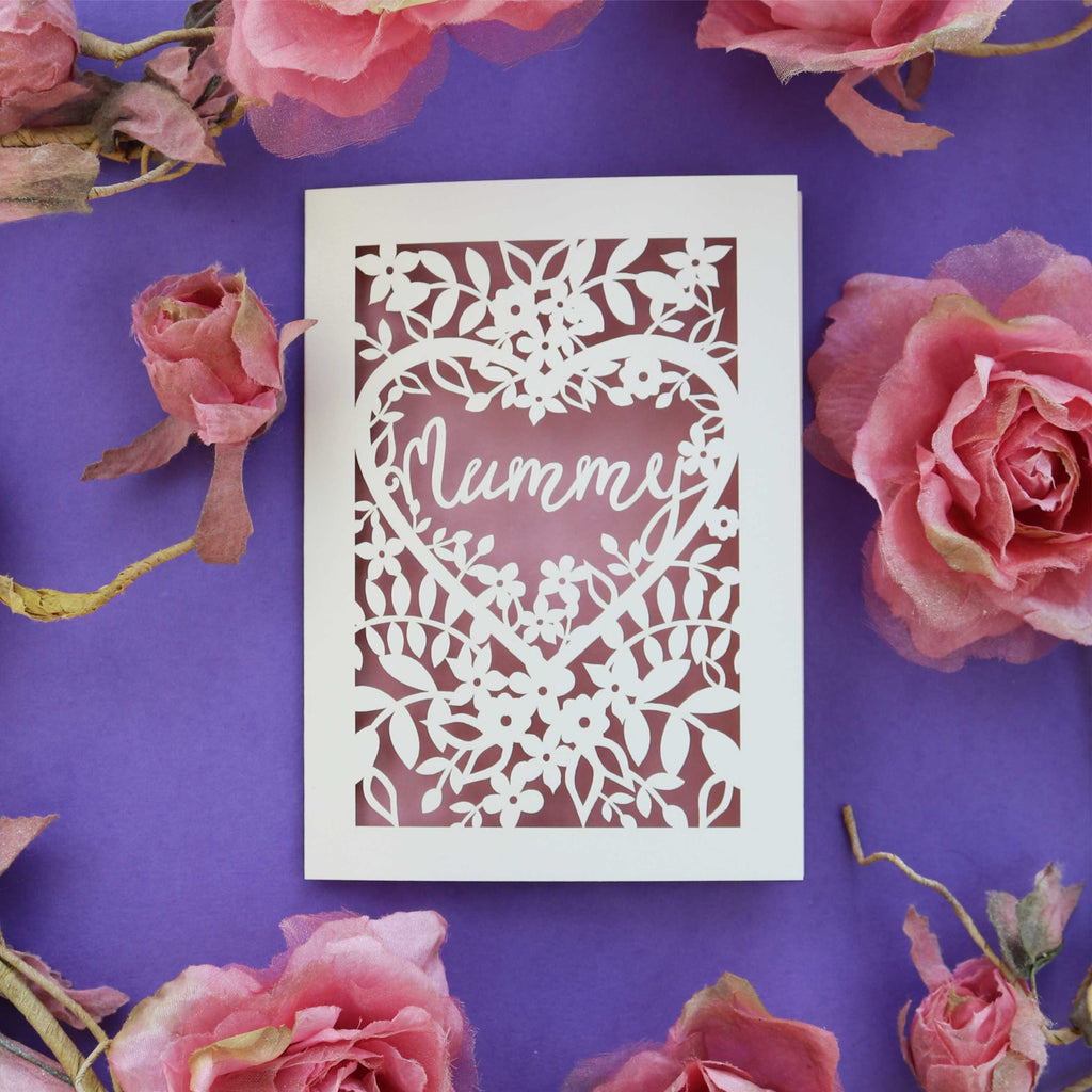Mother's Day cards that say "Mummy" with flowers in the border