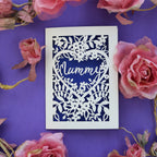 A laser cut Mothering Sunday card for "Mummy"
