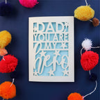 Paper cut fathers day cards with the words "Dad you are my hero" 
