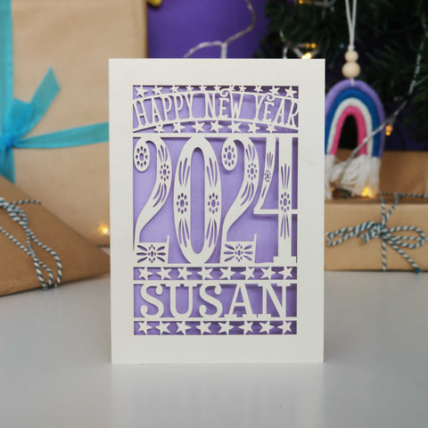 Personalised Papercut Happy New Year Card A5 - Lilac / A6 (small)