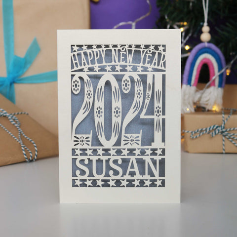 Personalised Papercut Happy New Year Card A5 - Silver / A6 (small)
