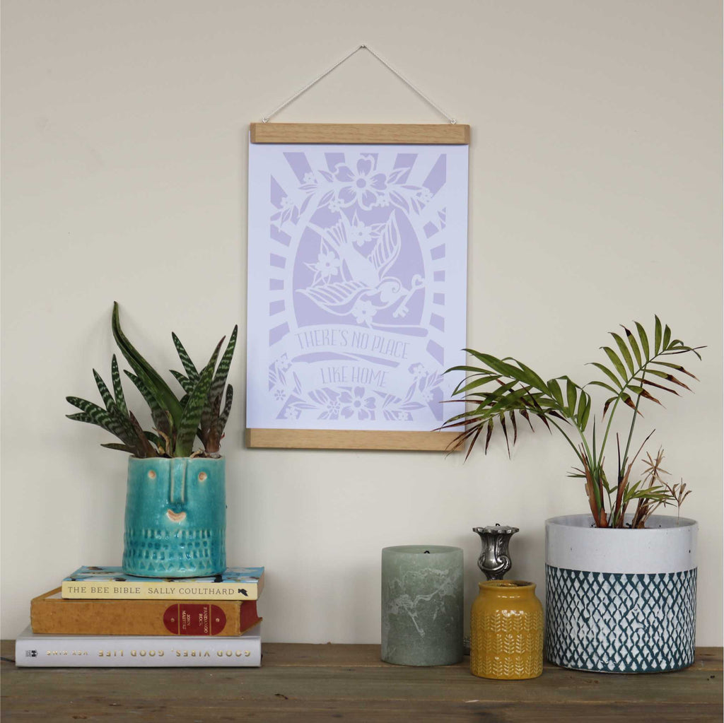 Home print gift in orchid with a wooden hanging magnetic poster frame