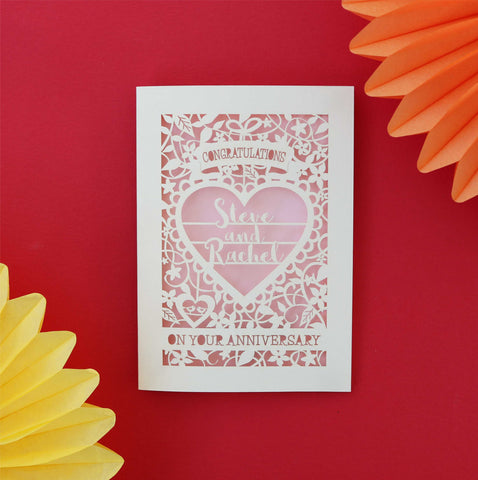 Personalised On Your Anniversary Paper Cut Card - A5 (large); / Candy Pink;