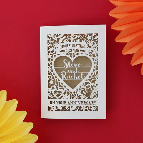 Personalised On Your Anniversary Paper Cut Card - A5 (large); / Gold Leaf;