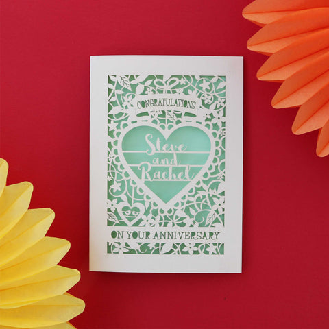 Personalised On Your Anniversary Paper Cut Card - A5 (large); / Light Green