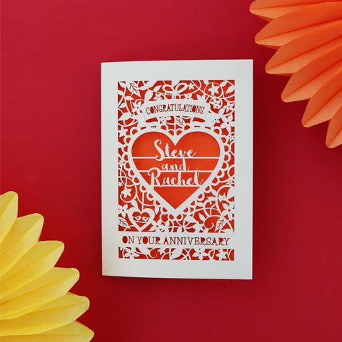 Personalised On Your Anniversary Paper Cut Card - A5 (large); / Orange