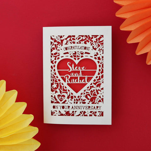 Personalised On Your Anniversary Paper Cut Card - A5 (large); / Bright Red;